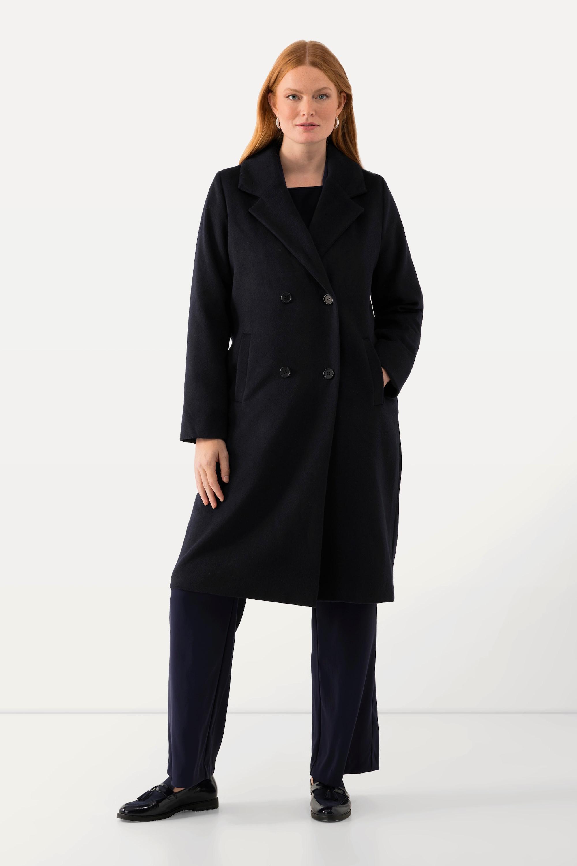 Ulla Popken Cappotto Misto Lana Doppiopetto Collo Revers  