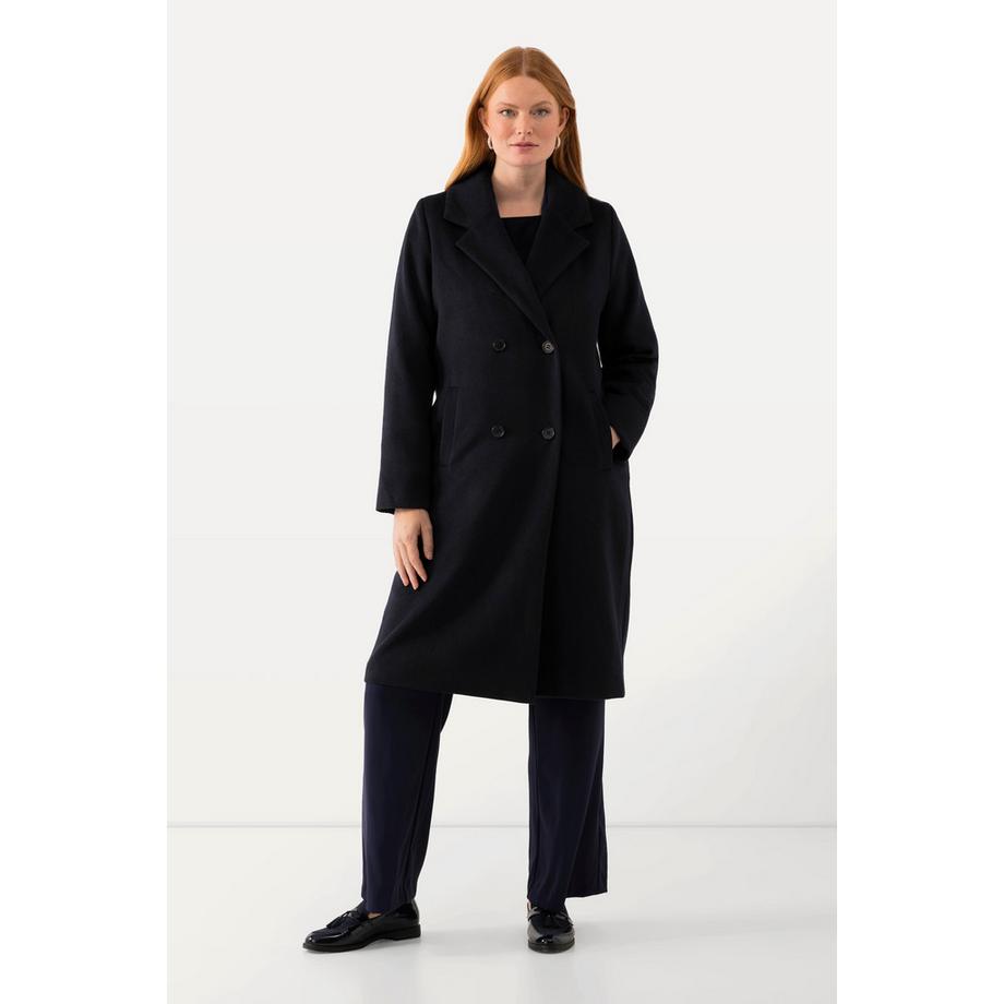 Ulla Popken Manteau en Laine Mélangée Double Boutonnage Col Revers  