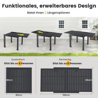 B2X Tavolo da giardino in alluminio allungabile 80/160 x 80 cm tavolo da pranzo resistente alle intemperie grigio scuro  