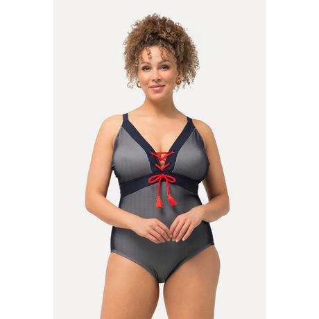 Ulla Popken  Costume da bagno con righe, coppe morbide e spalline regolabili 