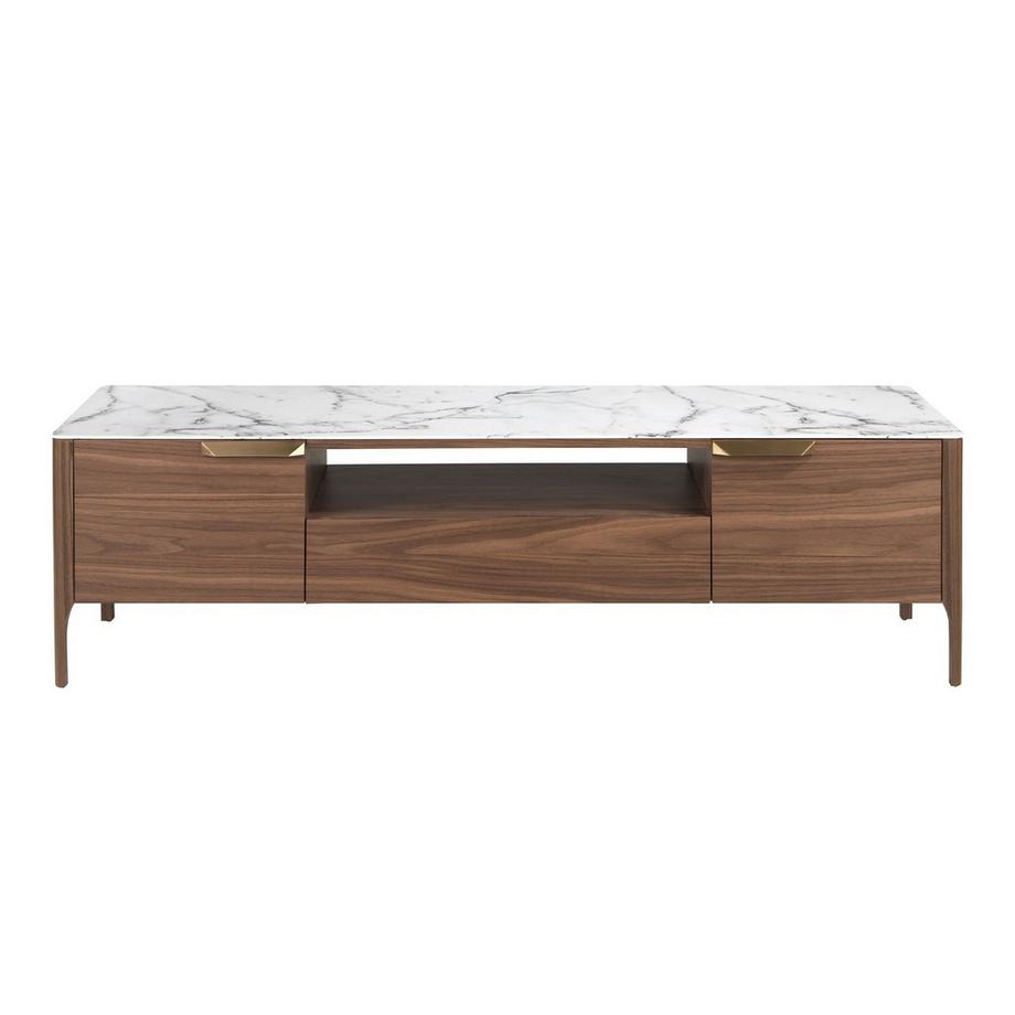 ANGEL CERDA Porta TV in noce con piano in vetro a imitazione del marmo  