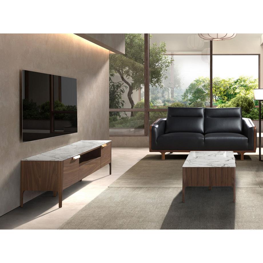 ANGEL CERDA Porta TV in noce con piano in vetro a imitazione del marmo  