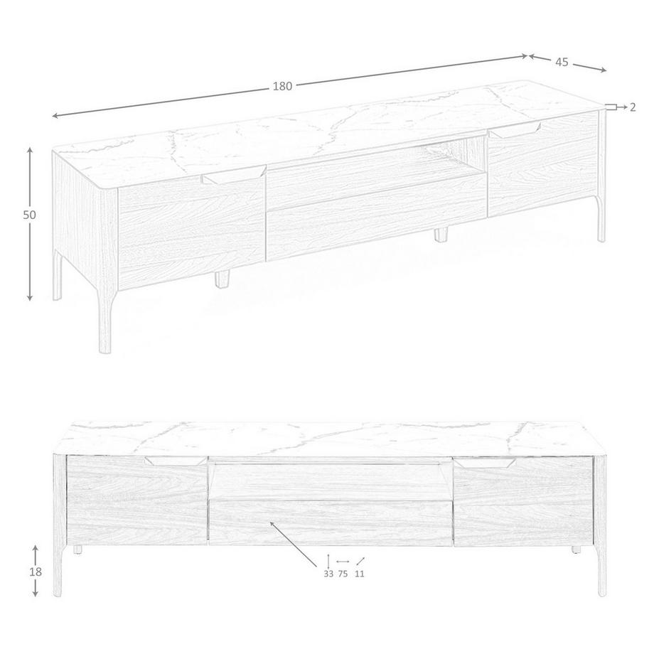 ANGEL CERDA Porta TV in noce con piano in vetro a imitazione del marmo  