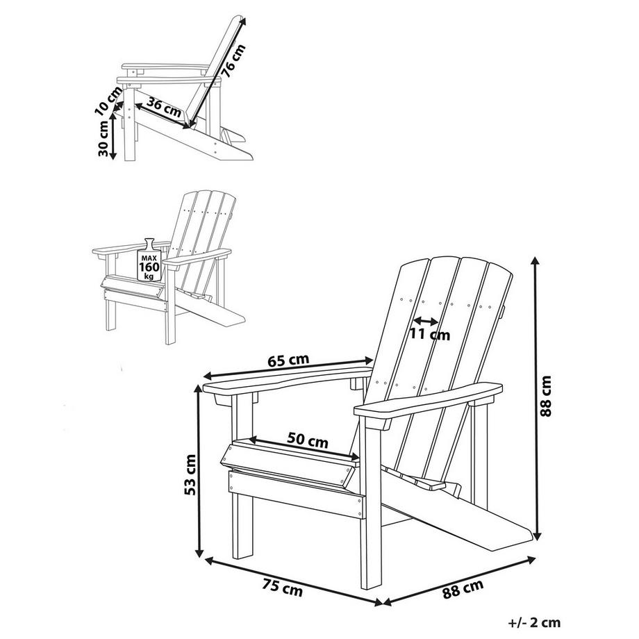 Beliani Chaise de jardin en Bois synthétique Rétro ADIRONDACK  
