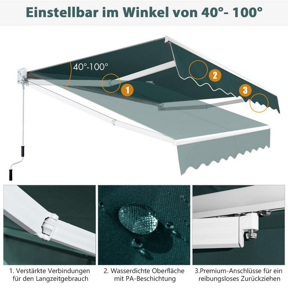 Northix Einziehbare Markise mit Kurbel  