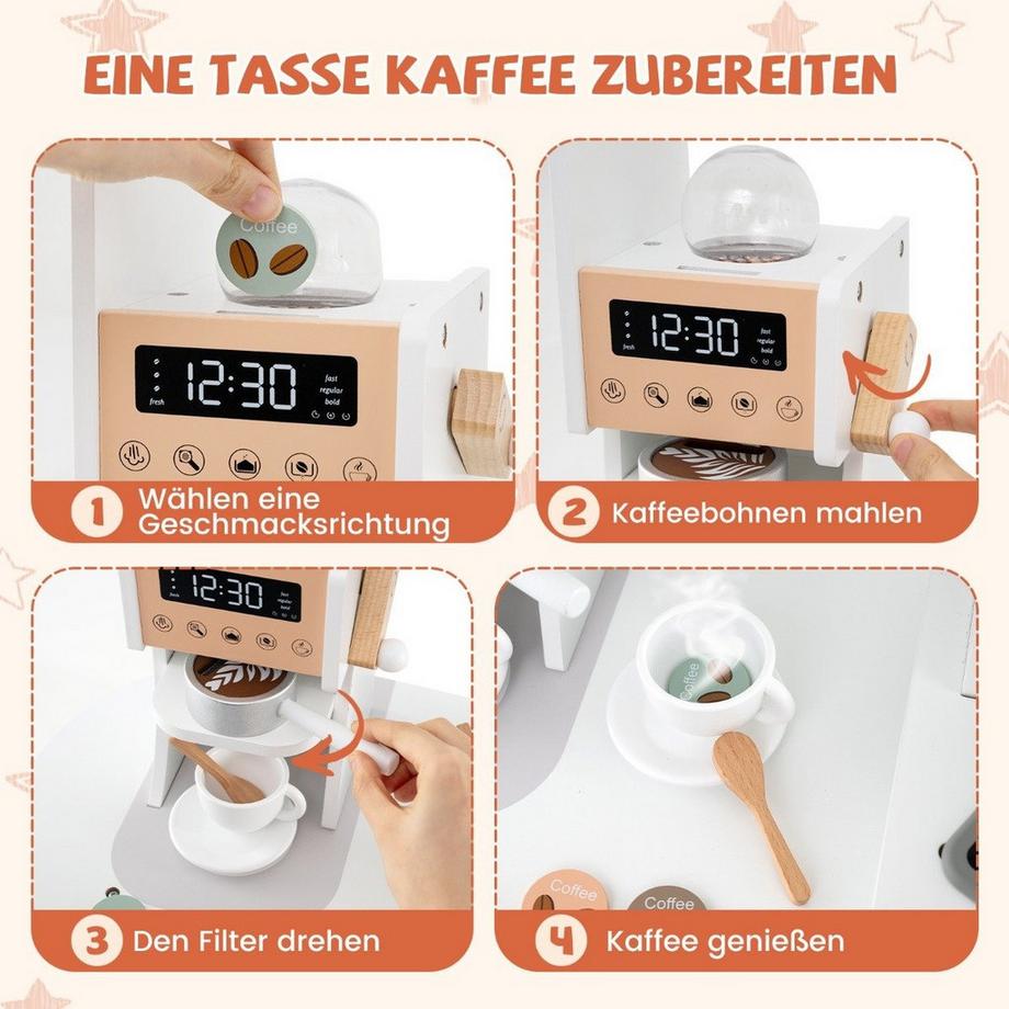 Northio  Holz Eck Spielküche mit Sound & Licht & Kaffeemaschine & Rutsche Kleinkind Küchen Spielset Weiß 