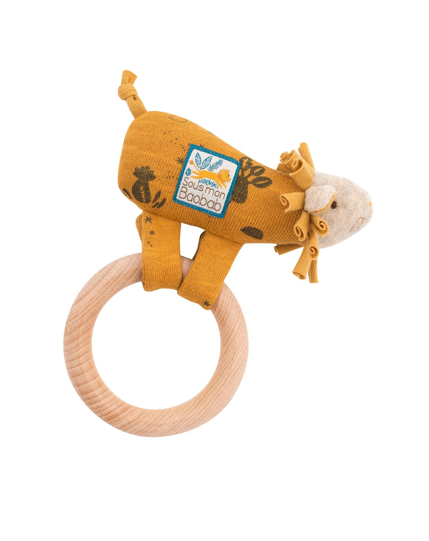 Image of Sous mon Baobab, Rassel mit Holzring Löwe Gelb Bunt