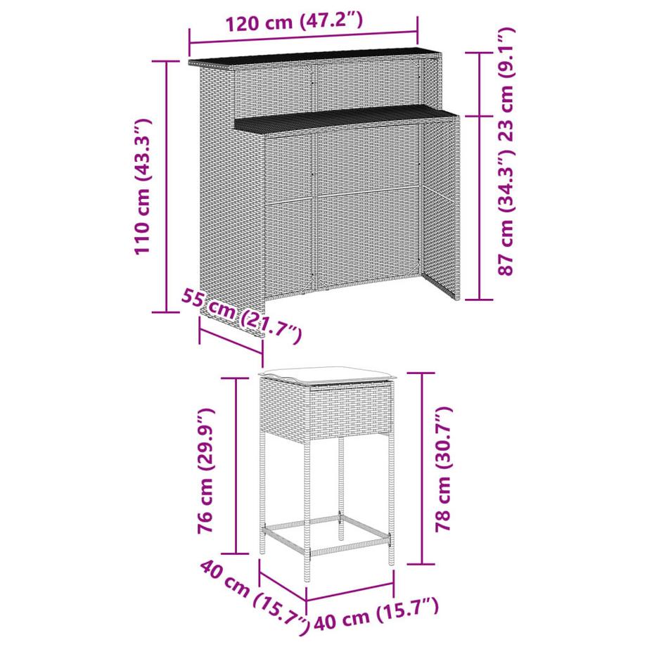 VidaXL set bar da giardino Polirattan  