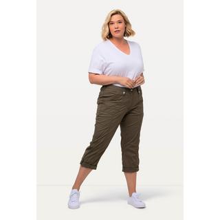 Ulla Popken  Pantaloni cargo a 7/8 con linguetta per risvolto e cintura comoda 