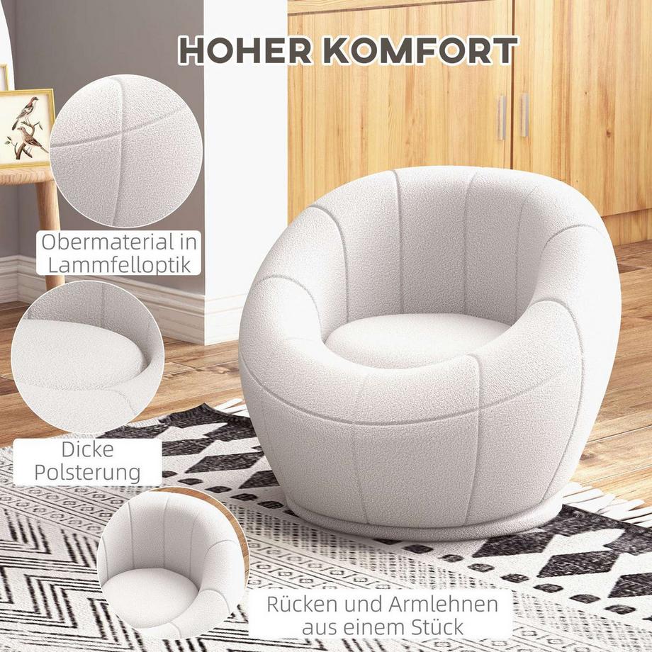 Northio  Loungesessel Kleiner Einzelsessel Drehbarer Polstersessel Armlehnensessel Plüschsessel für Wohnzimmer, Weiß 