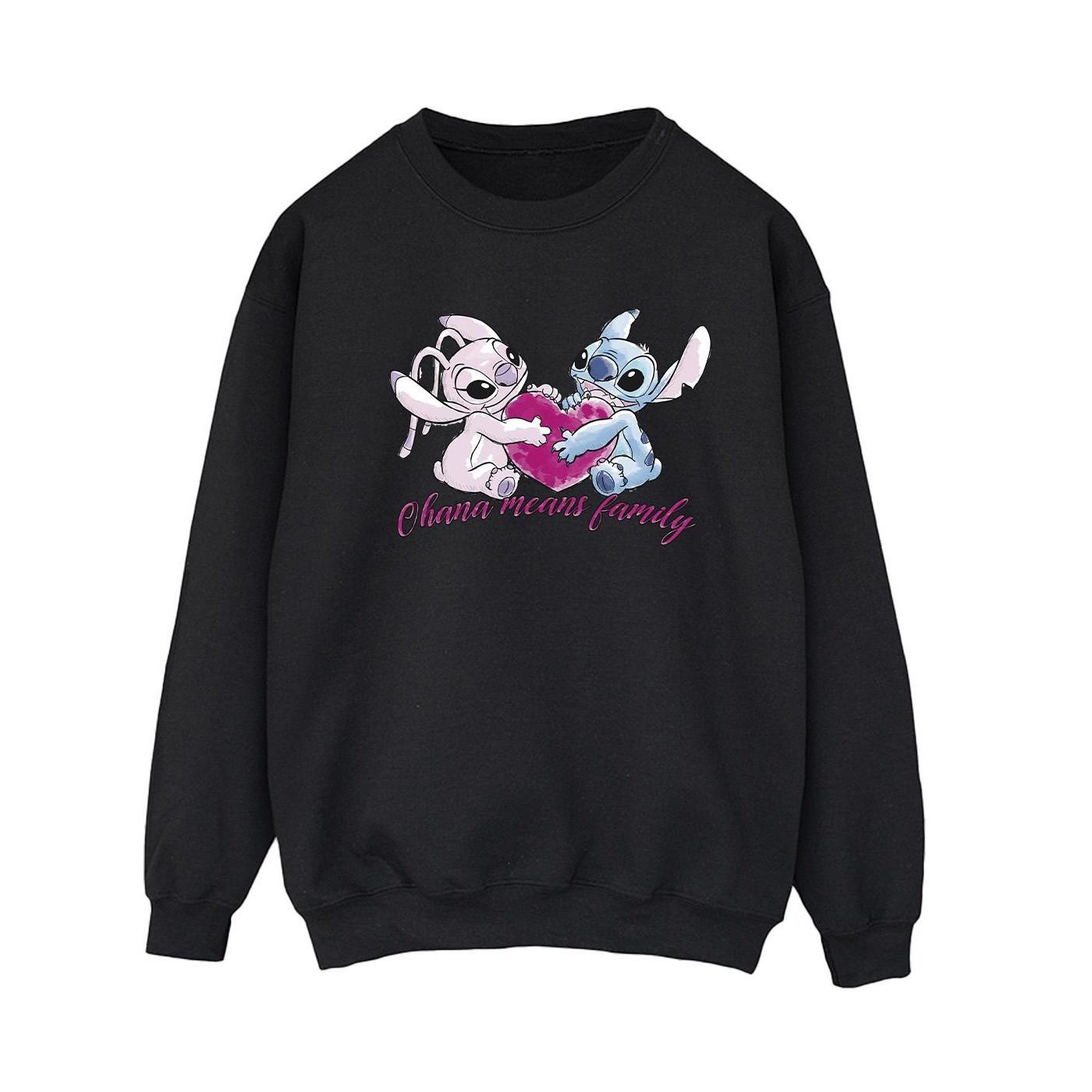 Image of Lilo And Stitch Ohana Heart With Angel Sweatshirt Damen Schwarz L