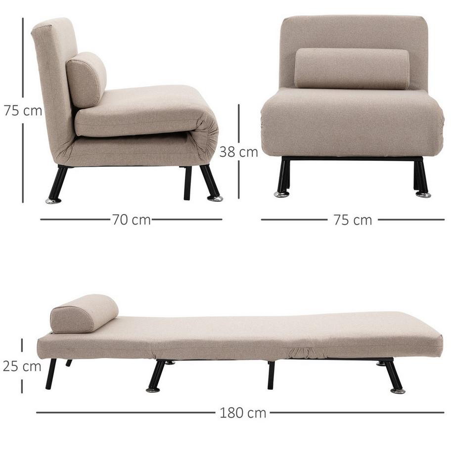 Northio Schlafsessel, Klappsessel mit Bettfunktion, Rückenkissen, klappbarer Relaxsessel in Leinenoptik, Verstellbare Rückenlehne, bis 150 kg belastbar, für Wohnzimmer, Beige  