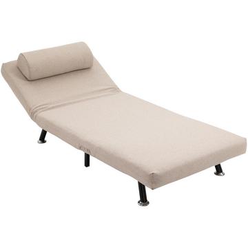Chaise-lit, chaise pliante avec fonction lit, coussin de dossier, chaise de relaxation pliante aspect lin, dossier réglable, capacité de charge jusqu'à 150 kg, pour le salon, beige
