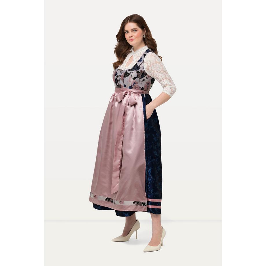 Ulla Popken Dirndl Motif Floral Boutons Décoratifs Encolure Carrée  