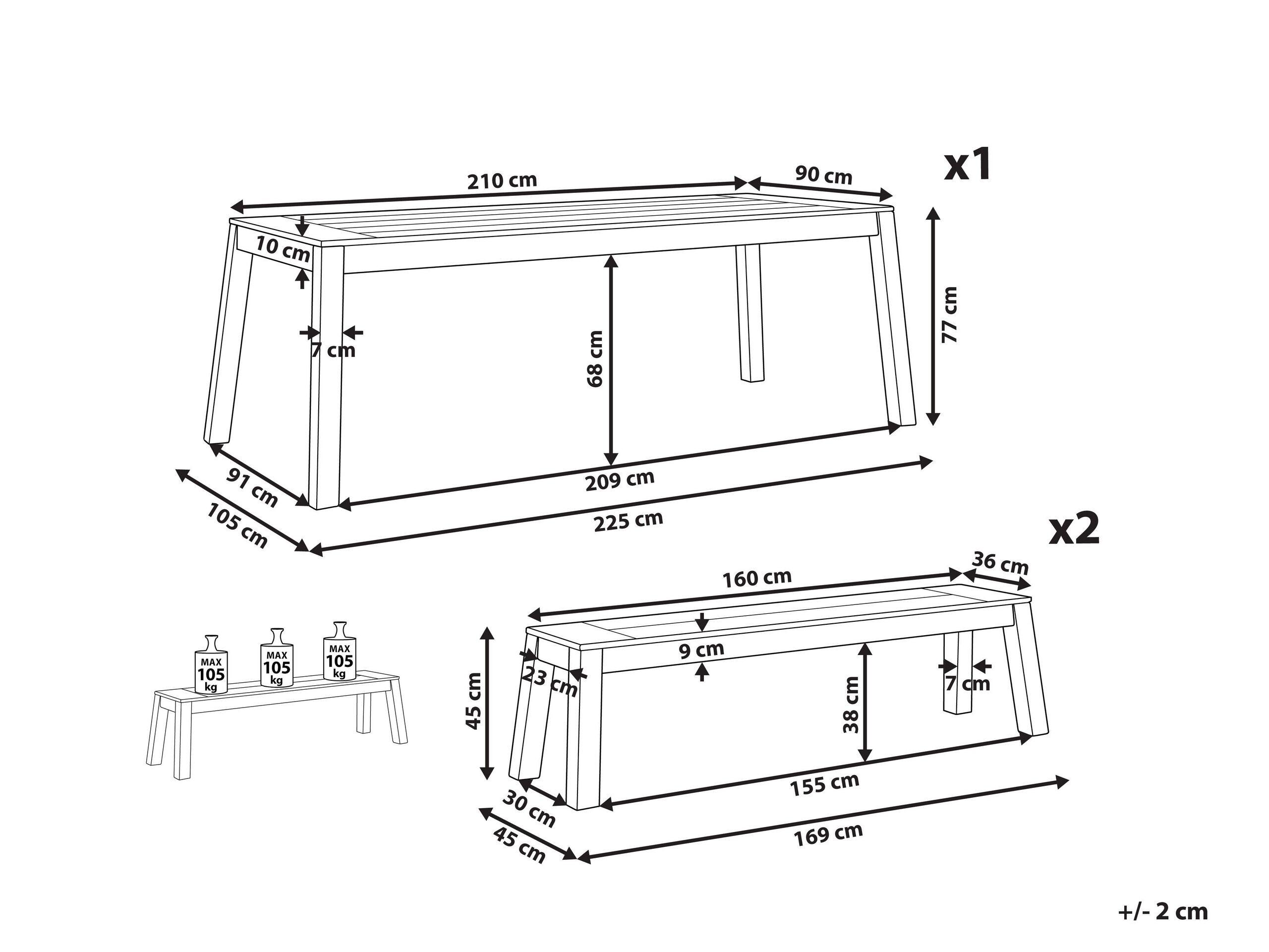 Beliani Table avec banc en Acacia Traditionnel LIVORNO  