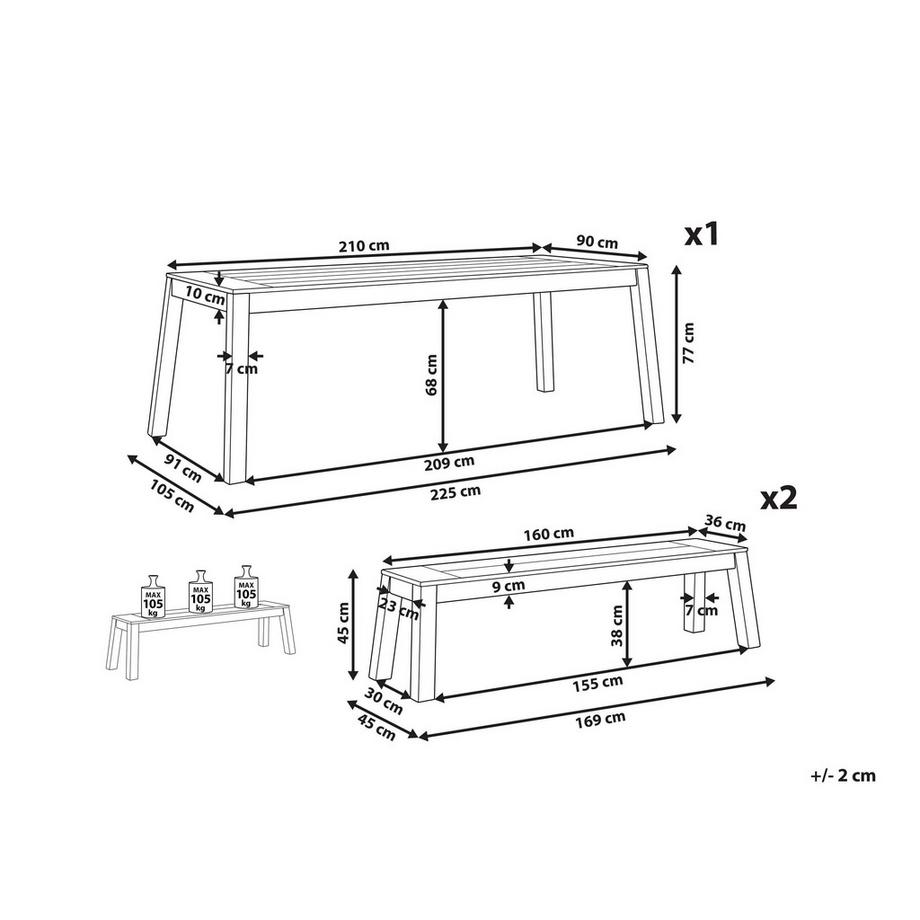 Beliani Tisch mit Bank aus Akazienholz  LIVORNO  