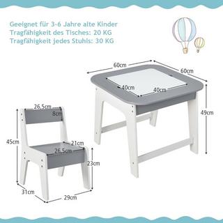 Northix  Table pour enfants avec 2 chaises Ensemble de sièges pour enfants 3 pièces en bois avec plateau de table double face gris 
