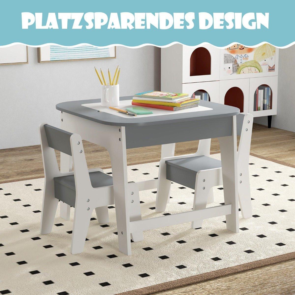 Northix  Table pour enfants avec 2 chaises Ensemble de sièges pour enfants 3 pièces en bois avec plateau de table double face gris 
