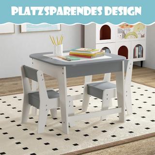 Northix  Table pour enfants avec 2 chaises Ensemble de sièges pour enfants 3 pièces en bois avec plateau de table double face gris 