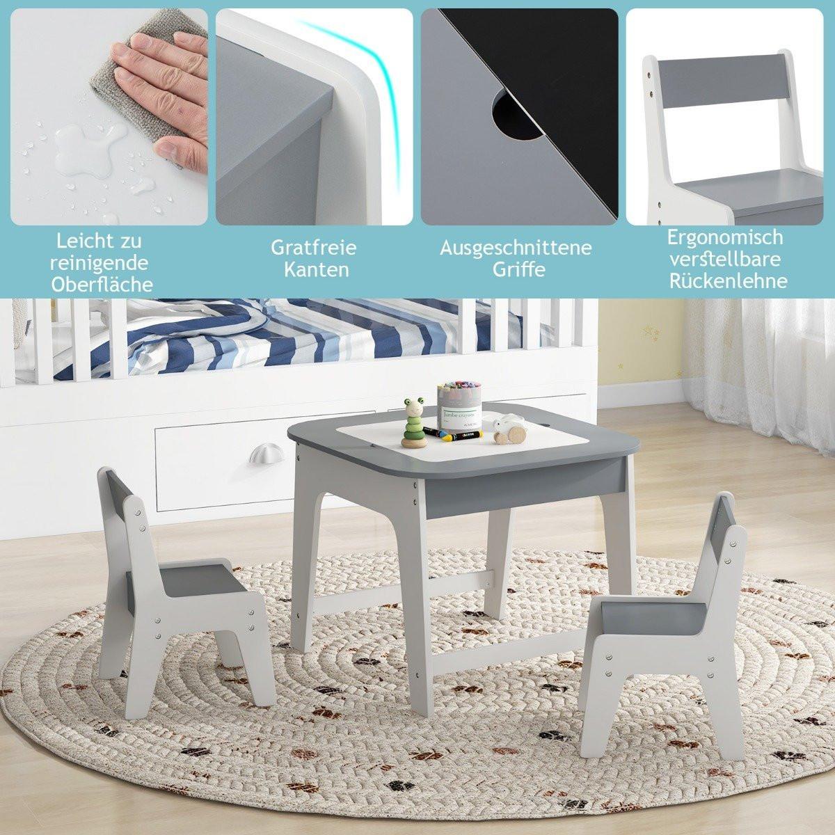 Northix  Table pour enfants avec 2 chaises Ensemble de sièges pour enfants 3 pièces en bois avec plateau de table double face gris 