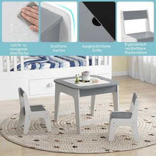 Northix  Table pour enfants avec 2 chaises Ensemble de sièges pour enfants 3 pièces en bois avec plateau de table double face gris 