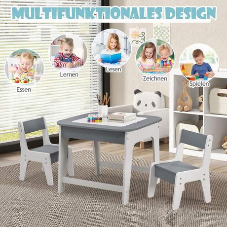 Northix  Table pour enfants avec 2 chaises Ensemble de sièges pour enfants 3 pièces en bois avec plateau de table double face gris 