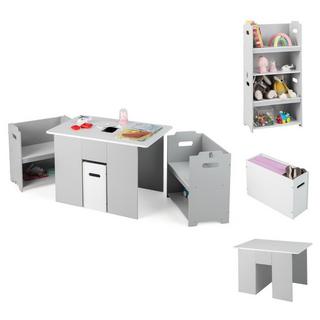 Northix  Ensemble 3 pièces table et chaises pour enfants Table d'activités 4 en 1 avec 2 chaises empilables grises et blanches 