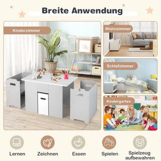 Northix  Ensemble 3 pièces table et chaises pour enfants Table d'activités 4 en 1 avec 2 chaises empilables grises et blanches 