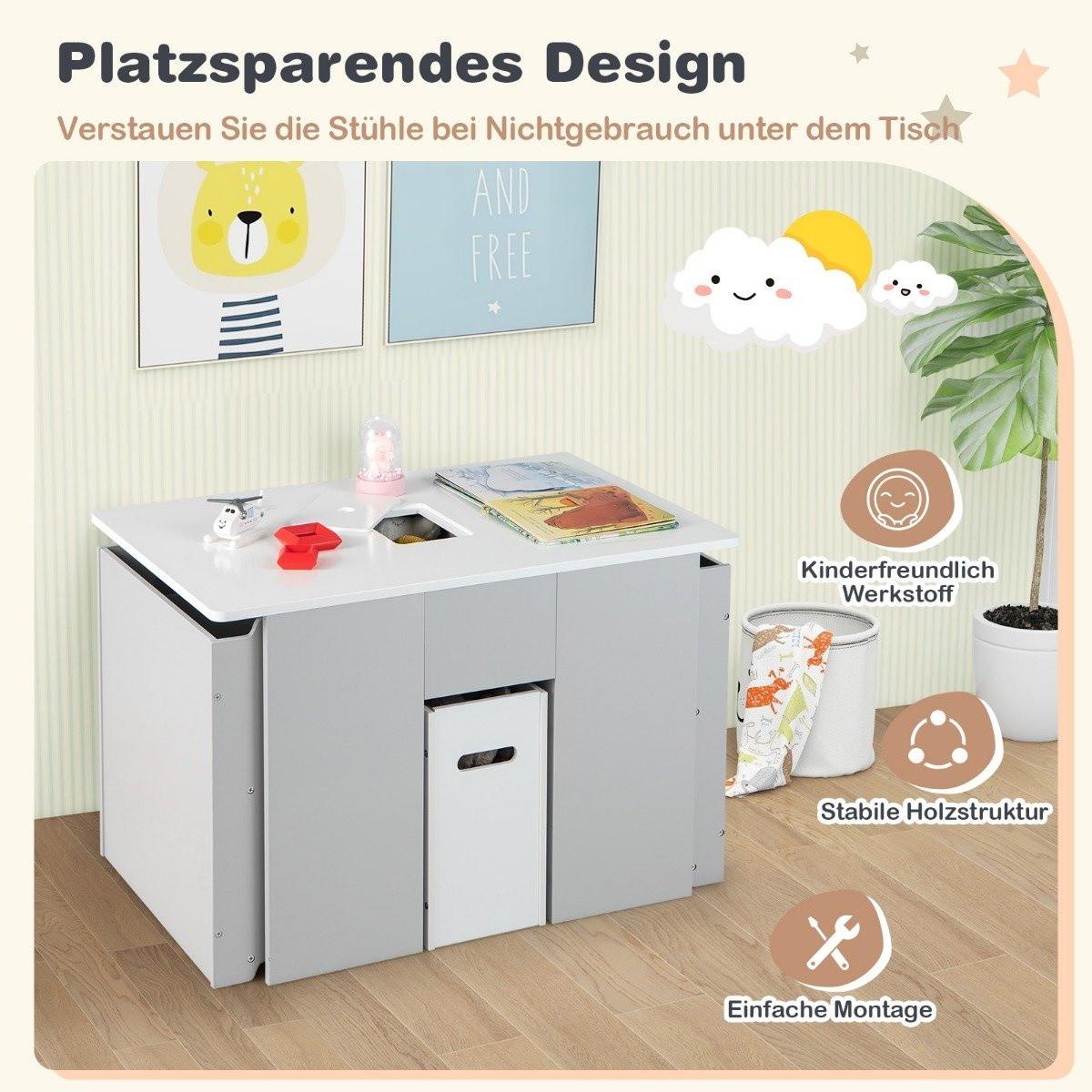 Northix  Ensemble 3 pièces table et chaises pour enfants Table d'activités 4 en 1 avec 2 chaises empilables grises et blanches 