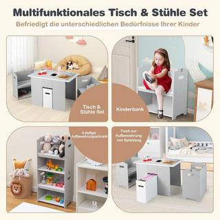 Northix  Ensemble 3 pièces table et chaises pour enfants Table d'activités 4 en 1 avec 2 chaises empilables grises et blanches 