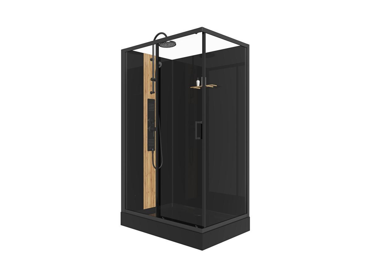 SHOWER DESIGN Cabine de douche hydromassante rectangulaire avec bambou - Installation réversible - Noir mat - L120 x l80 x H225 cm - VITUNA  