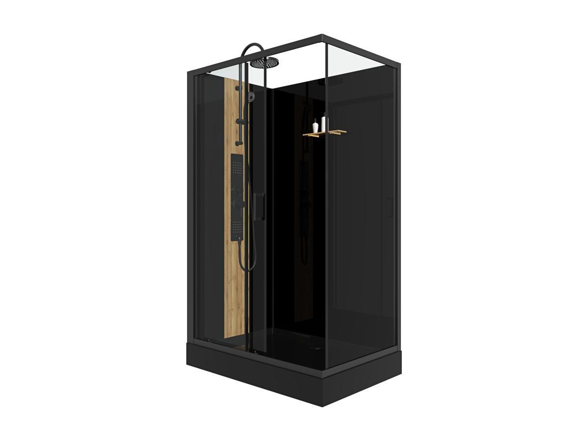 SHOWER DESIGN Cabine de douche hydromassante rectangulaire avec bambou - Installation réversible - Noir mat - L120 x l80 x H225 cm - VITUNA  