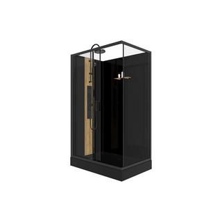 SHOWER DESIGN Rechteckige Duschkabine mit Hydromassage - Bambus - Beidseitige Installation - Schwarz matt - 120 x 80 x 225 cm - VITUNA  