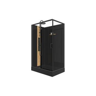 SHOWER DESIGN Cabine de douche hydromassante rectangulaire avec bambou - Installation réversible - Noir mat - L120 x l80 x H225 cm - VITUNA  