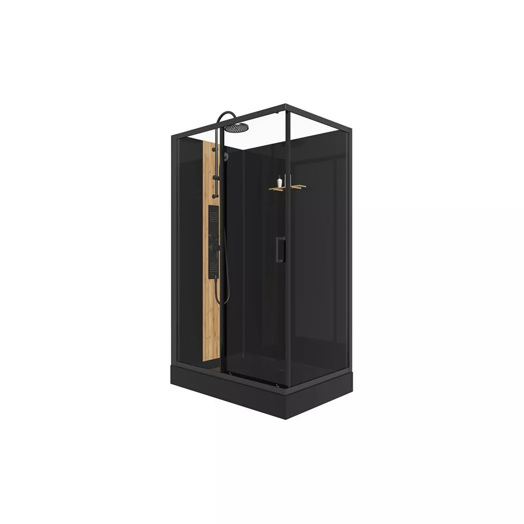 Rechteckige Duschkabine mit Hydromassage - Bambus - Beidseitige Installation - Schwarz matt - 120 x 80 x 225 cm - VITUNA