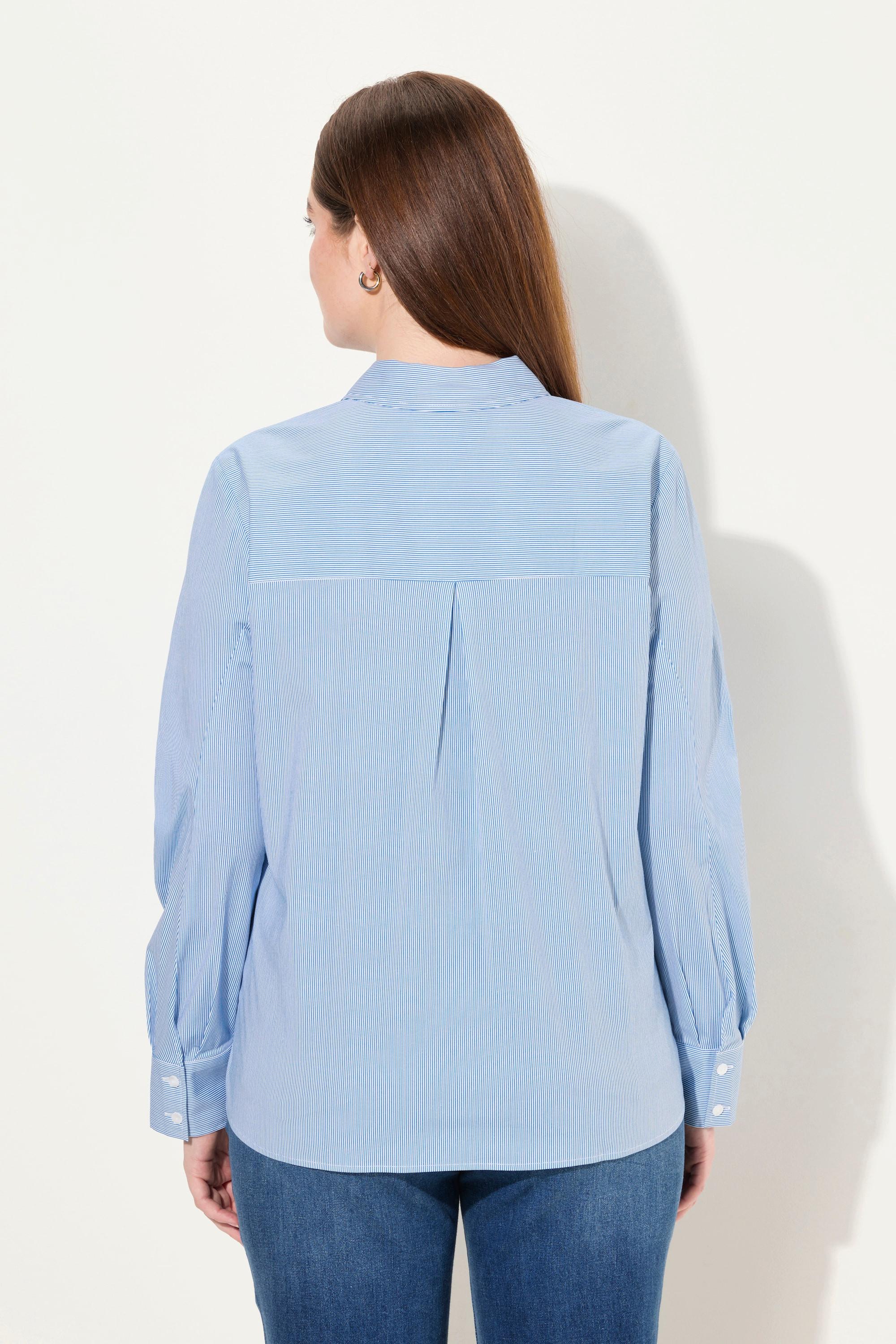 Ulla Popken Camicetta a Righe Maniche Lunghe con Pieghe Decorative Cotone Biologico  