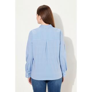 Ulla Popken  Blusa a righe in cotone biologico con maniche lunghe con pieghe 