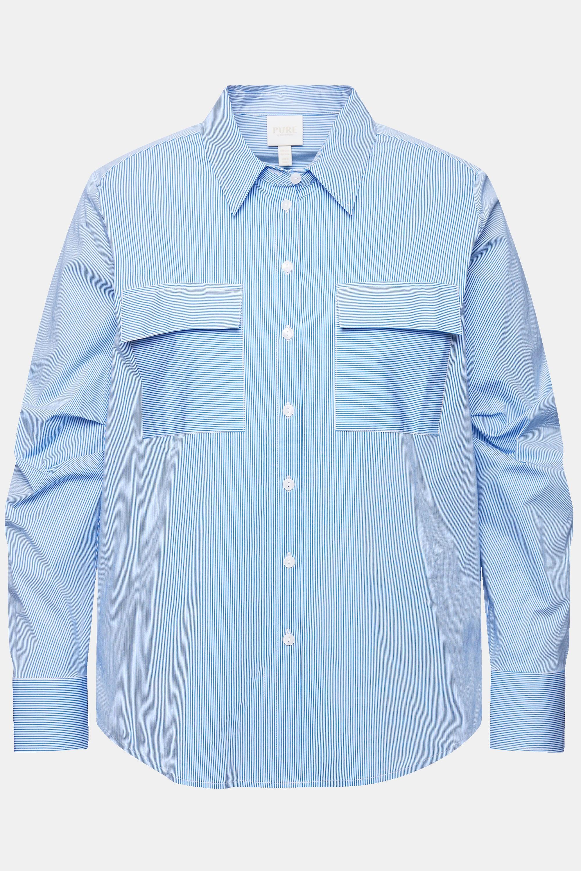 Ulla Popken Camicetta a Righe Maniche Lunghe con Pieghe Decorative Cotone Biologico  