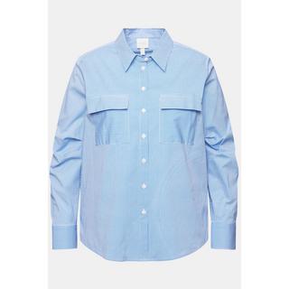 Ulla Popken Camicetta a Righe Maniche Lunghe con Pieghe Decorative Cotone Biologico  