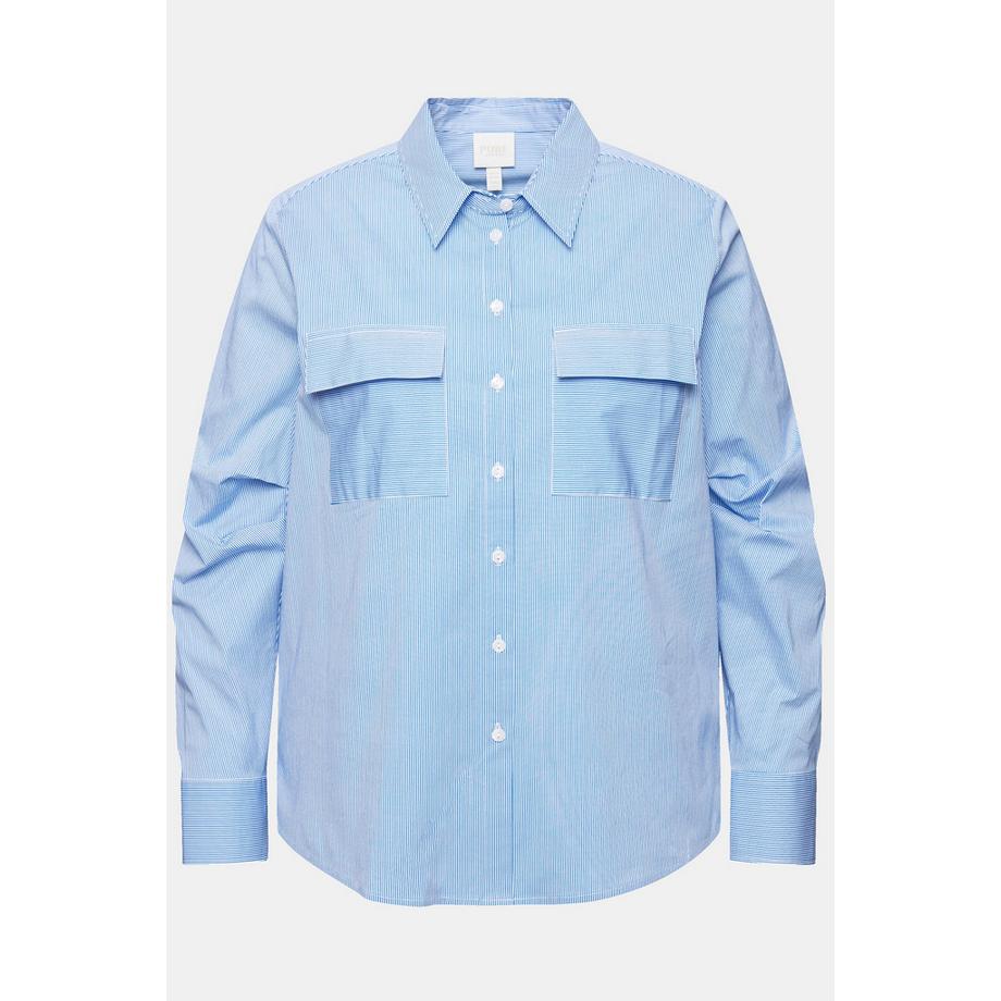 Ulla Popken Streifenbluse Langarm mit Zierfalten Biobaumwolle  