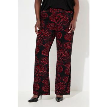 Pantaloni di jersey jacquard con fiori, taglio della gamba ampio e cintura elastica