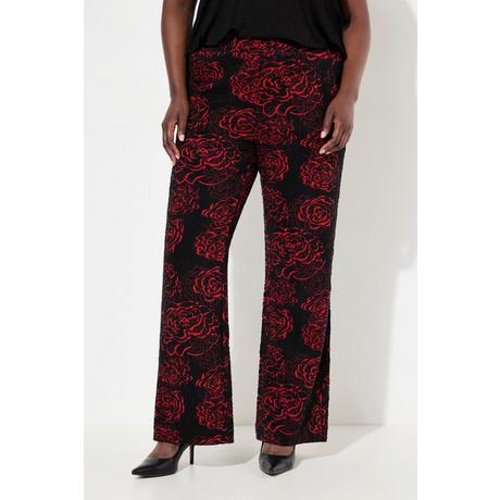 Ulla Popken  Pantalon en jersey, motif Jacquard à fleurs, jambe large et taille élastique 