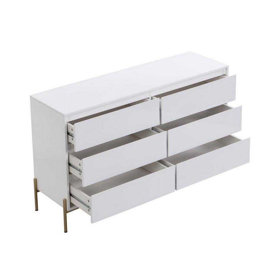 PASCAL MORABITO Kommode 6 Schubladen - MDF & Metall - Weiß lackiert & Goldfarben - KORASA von Pascal Morabito  