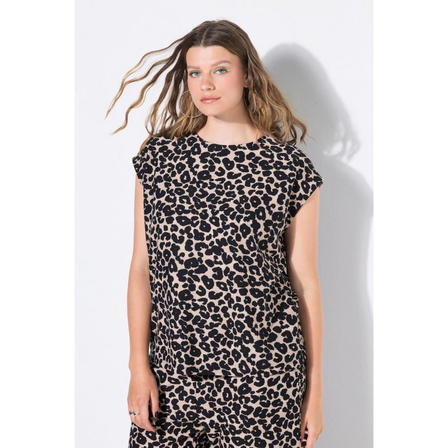 Studio Untold Oversized Waffelstruktur Leopard Print Top  