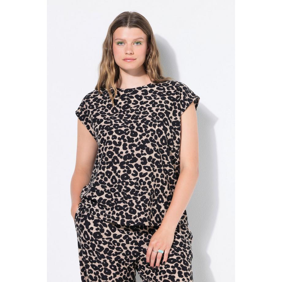 Studio Untold Oversized Waffelstruktur Leopard Print Top  