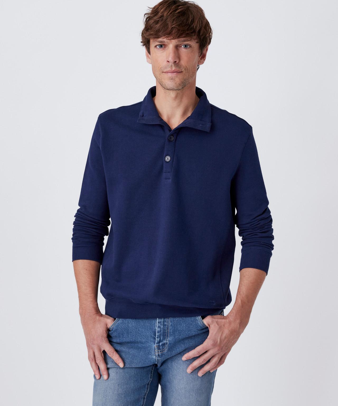 Image of Sweatshirt Aus Molton Mit Stehkragen, Aus Reiner, Schmiegsam Weicher Baumwolle, Innen Bouclé. Herren Blau L