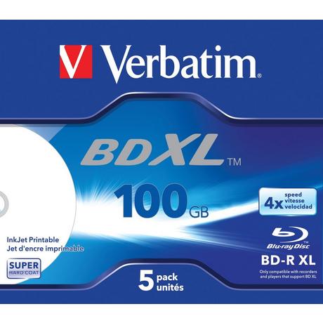 Verbatim  Verbatim BD-R XL 100 GB* 4x, mit Tintenstrahldrucker großflächig bedruckbar, Jewel Case, 5er-Pack 