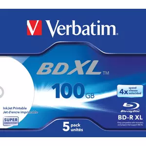 Verbatim BD-R XL 100 GB* 4x, mit Tintenstrahldrucker großflächig bedruckbar, Jewel Case, 5er-Pack