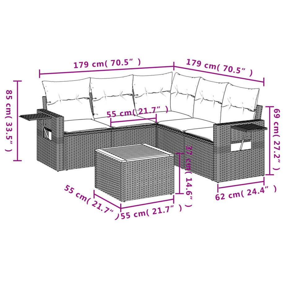 VidaXL set divano da giardino Polirattan  