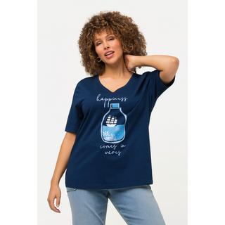 Ulla Popken  T-shirt con stampa marittima, scollo a V e mezze maniche 